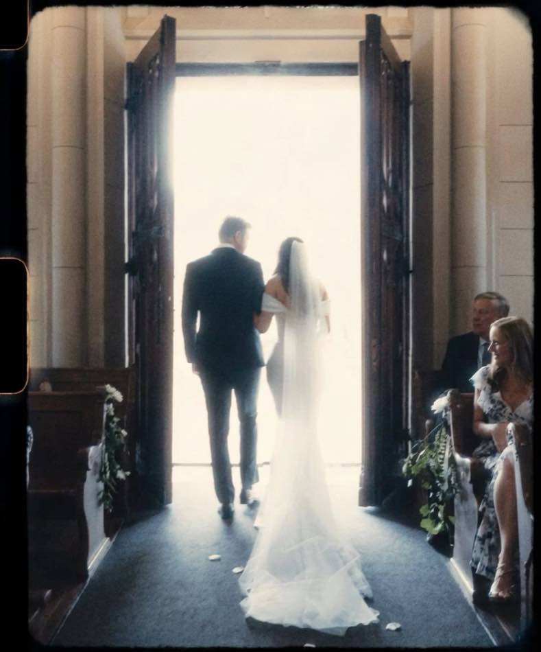 Church doors with golden hour light